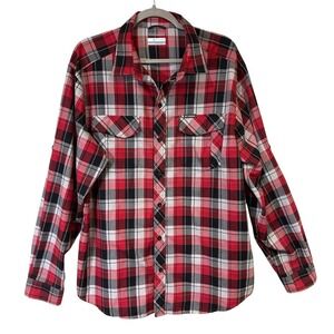 Columbia Womens Flannel Shirt Large Long Sleeve‎ Red Plaid Button Up Omni-Wick